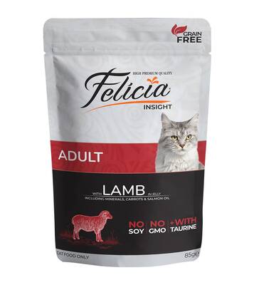 Felicia Tahılsız Yetişkin Kuzulu Yaş Kedi Maması 85 gr 12 Adet