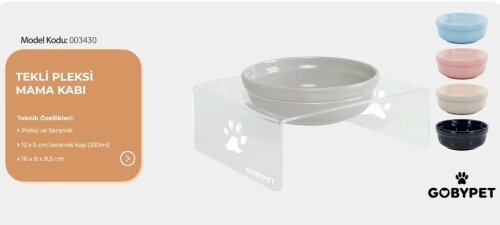 Goby Pleksi Tekli Seramik Mama Kabı Tekli