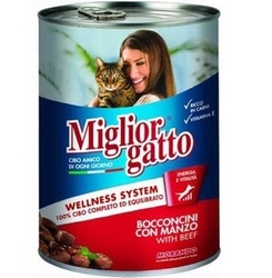 Migliorgatto - Migliorgatto Sığır Etli Parçalı Kedi Konserve 24*405gr