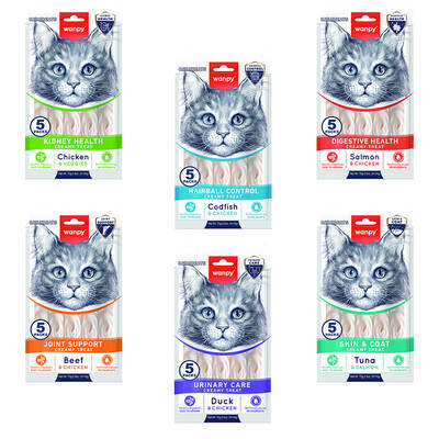 Wanpy Sindirim Düzenleyici Somon&Balık Kedi Krem Ödül 5*14gr